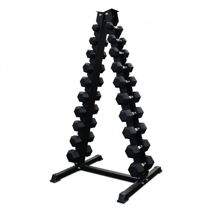 Hill Icon Rubber Hex Dumbbell Set 1kg - 10kg with Rack (10 Pairs)