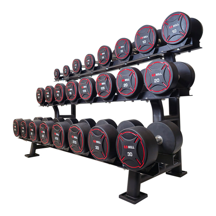 Hill Pro Round PU Dumbbell Set 30kg with Rack — Hill