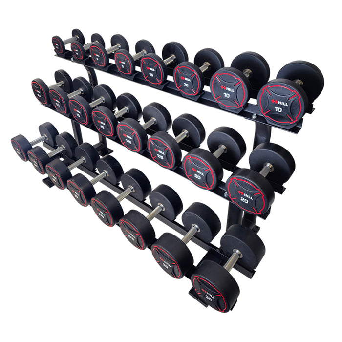 Hill Pro Round PU Dumbbell Set 2.5kg - 30kg with Rack