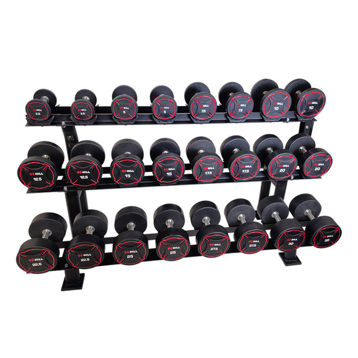 Hill Pro Round PU Dumbbell Set 2.5kg - 30kg with Rack