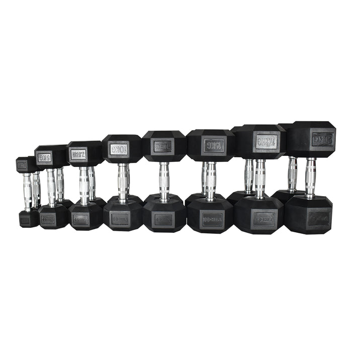Hill Icon Rubber Hex Dumbbell Set 2.5kg - 20kg with Rack
