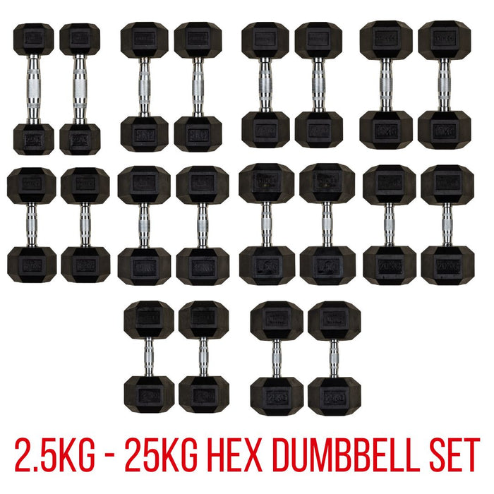 Hill Icon Rubber Hex Dumbbell Set 2.5kg - 25kg