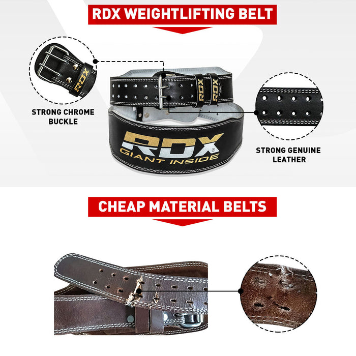 RDX 4 Inch Golden Leather Weightlifting Belt