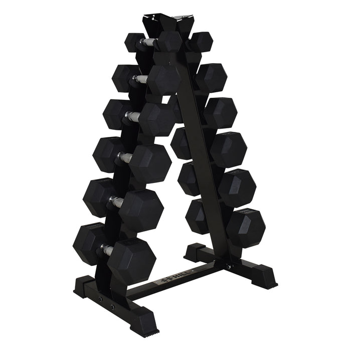 Hill Icon Rubber Hex Dumbbell Set 2.5kg - 15kg with Rack