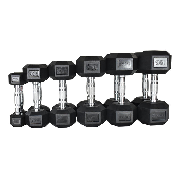 Hill Icon Rubber Hex Dumbbell Set 2.5kg - 15kg with Rack
