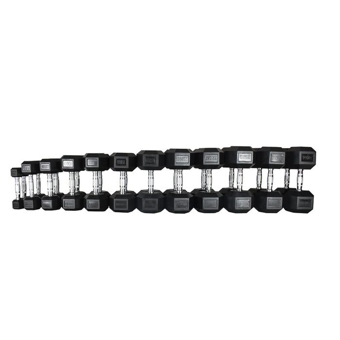 Hill Icon Rubber Hex Dumbbell Set 2.5kg - 30kg with Rack